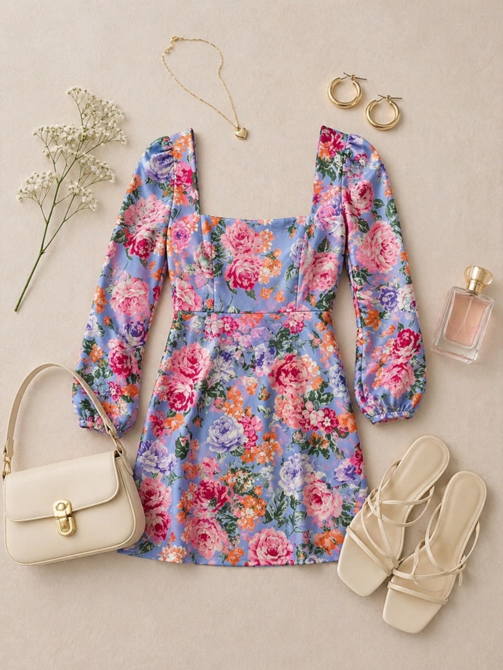 Brand New With Tags Park & Fifth Pastel Floral Square-Neck Mini Dress Size XS